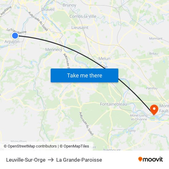 Leuville-Sur-Orge to La Grande-Paroisse map