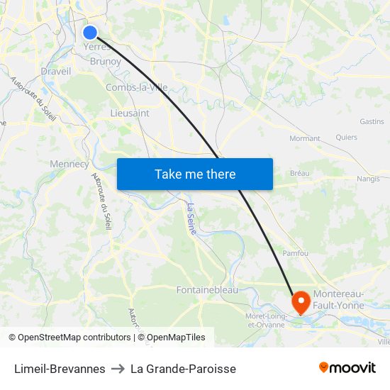 Limeil-Brevannes to La Grande-Paroisse map