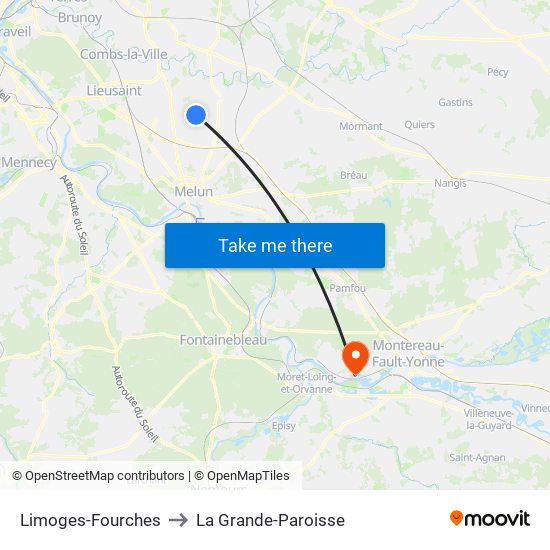 Limoges-Fourches to La Grande-Paroisse map