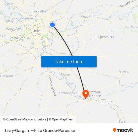 Livry-Gargan to La Grande-Paroisse map