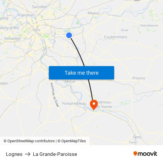 Lognes to La Grande-Paroisse map