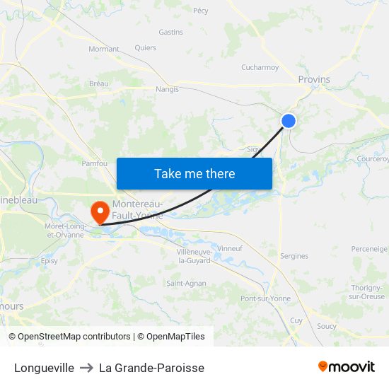 Longueville to La Grande-Paroisse map