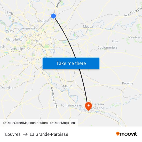 Louvres to La Grande-Paroisse map