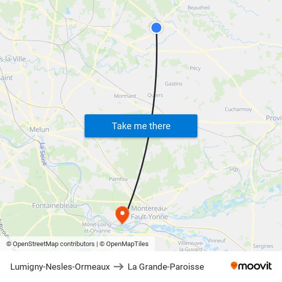 Lumigny-Nesles-Ormeaux to La Grande-Paroisse map