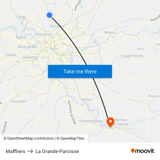 Maffliers to La Grande-Paroisse map