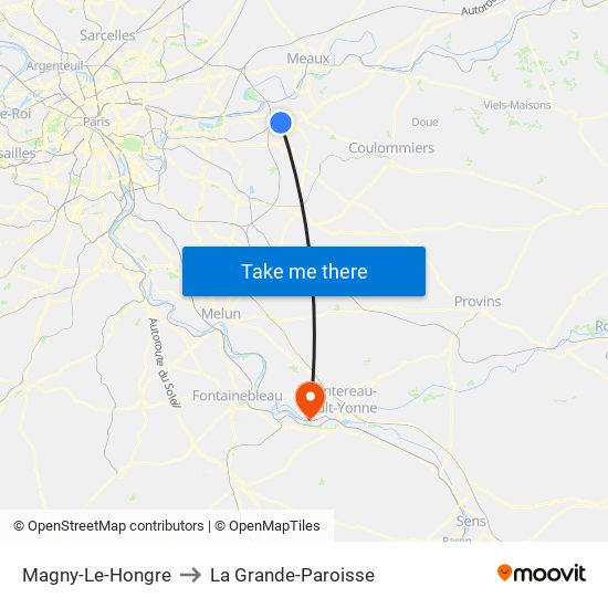 Magny-Le-Hongre to La Grande-Paroisse map