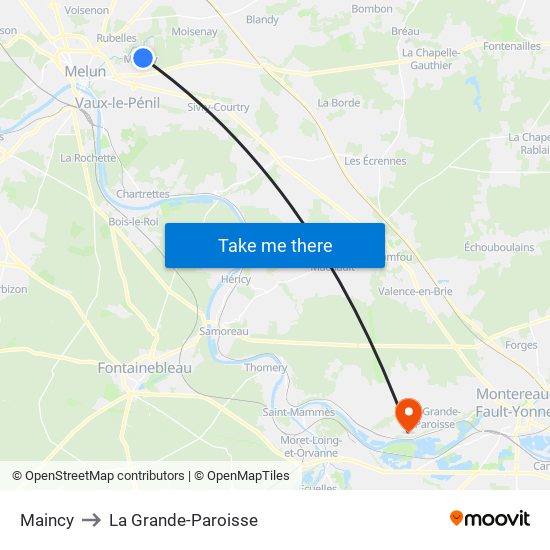 Maincy to La Grande-Paroisse map