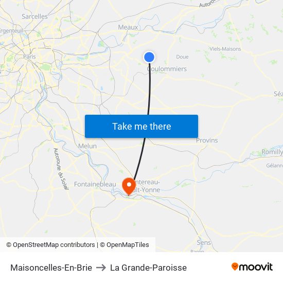 Maisoncelles-En-Brie to La Grande-Paroisse map