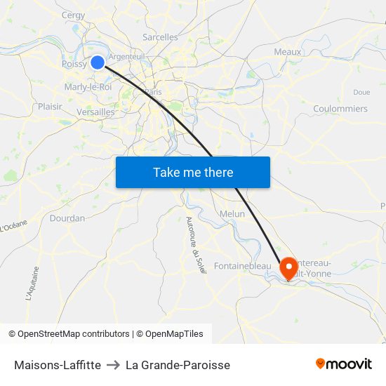 Maisons-Laffitte to La Grande-Paroisse map
