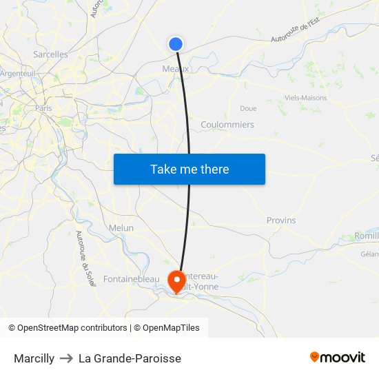 Marcilly to La Grande-Paroisse map