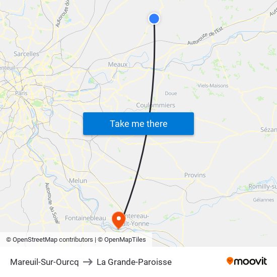 Mareuil-Sur-Ourcq to La Grande-Paroisse map