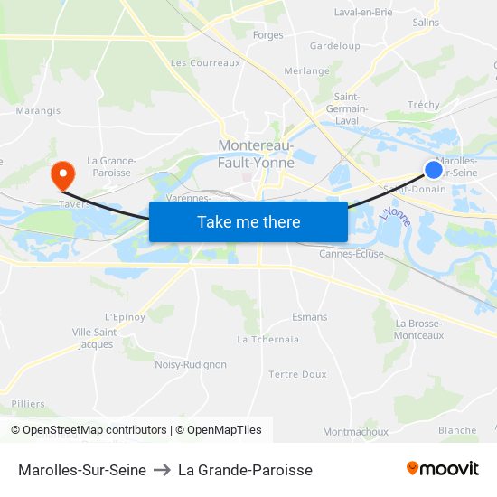 Marolles-Sur-Seine to La Grande-Paroisse map