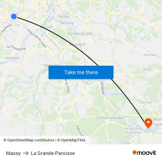 Massy to La Grande-Paroisse map