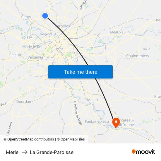 Meriel to La Grande-Paroisse map