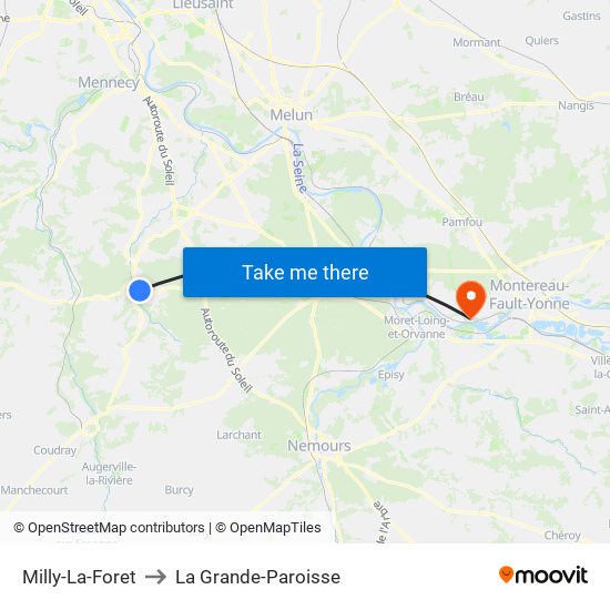 Milly-La-Foret to La Grande-Paroisse map