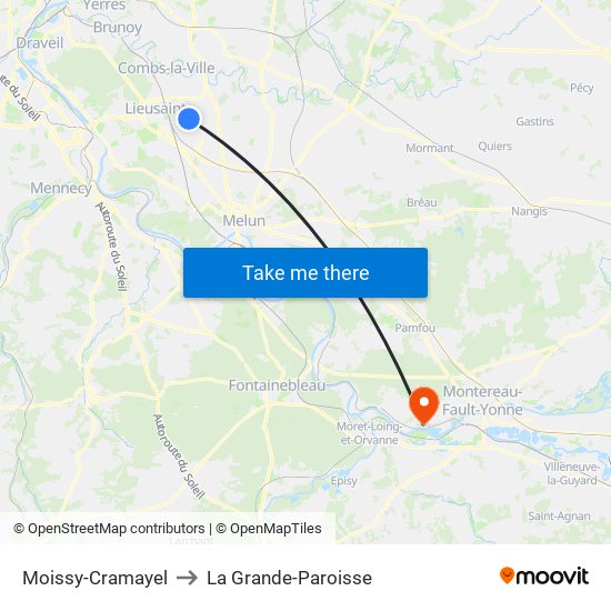 Moissy-Cramayel to La Grande-Paroisse map