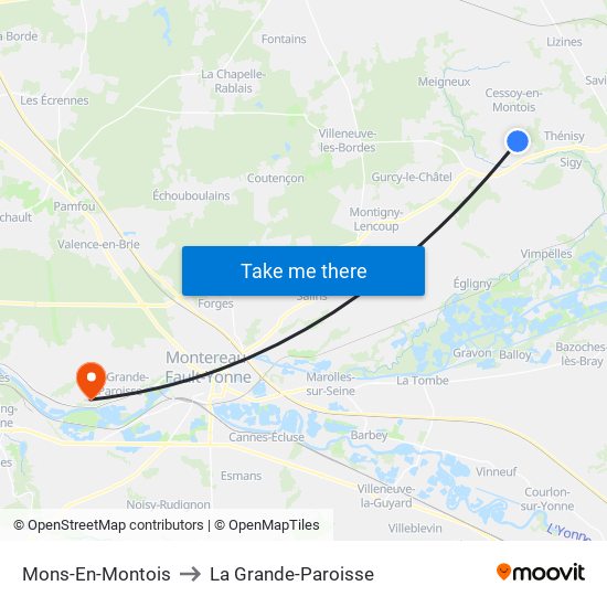 Mons-En-Montois to La Grande-Paroisse map