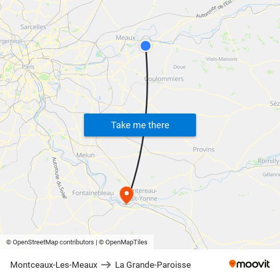 Montceaux-Les-Meaux to La Grande-Paroisse map