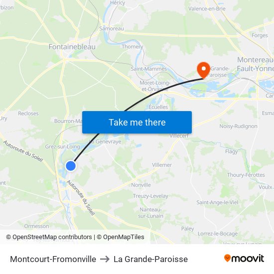 Montcourt-Fromonville to La Grande-Paroisse map