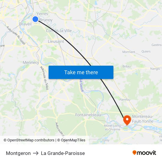 Montgeron to La Grande-Paroisse map