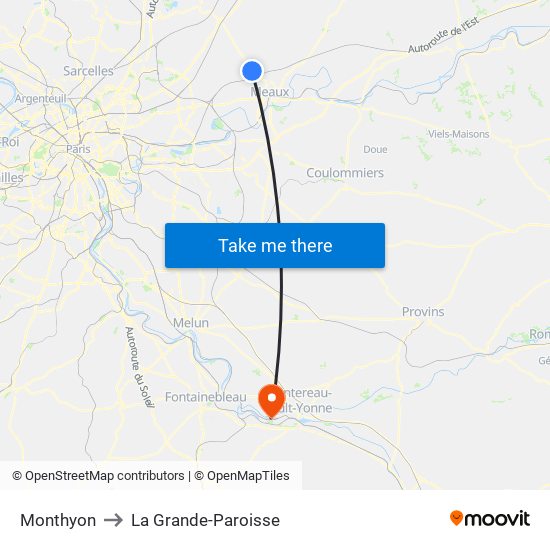 Monthyon to La Grande-Paroisse map