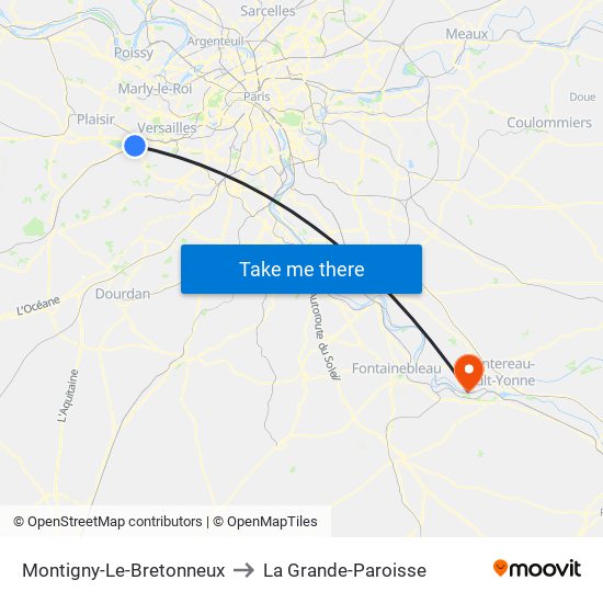 Montigny-Le-Bretonneux to La Grande-Paroisse map