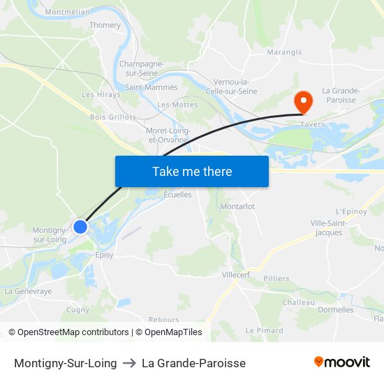 Montigny-Sur-Loing to La Grande-Paroisse map