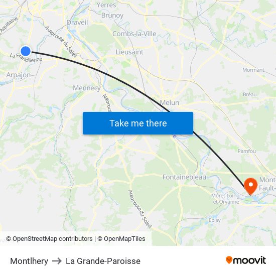 Montlhery to La Grande-Paroisse map