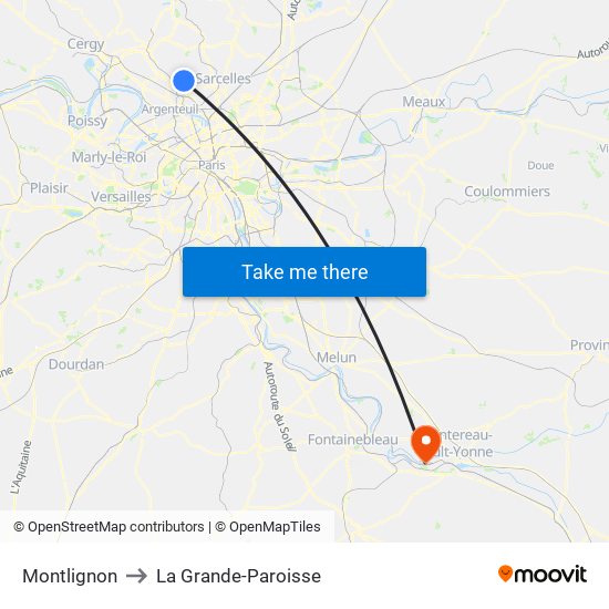 Montlignon to La Grande-Paroisse map