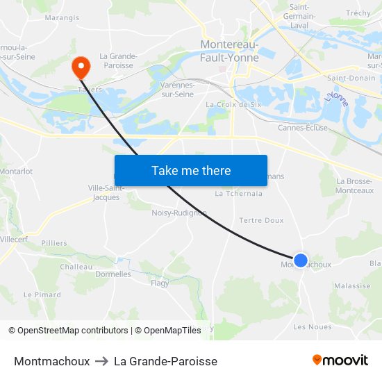 Montmachoux to La Grande-Paroisse map