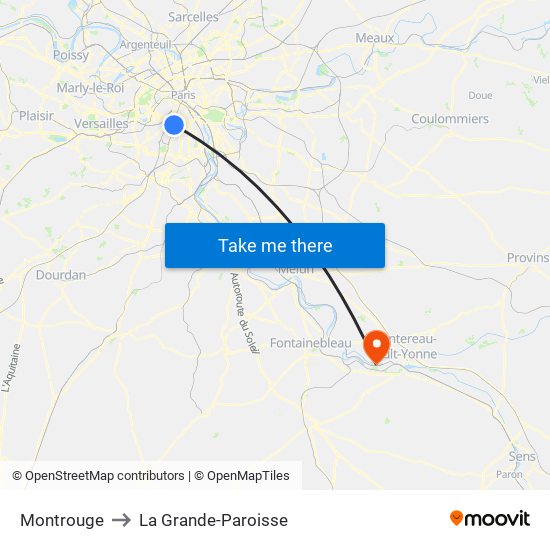 Montrouge to La Grande-Paroisse map