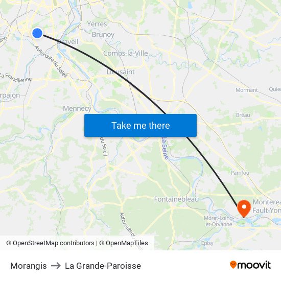 Morangis to La Grande-Paroisse map