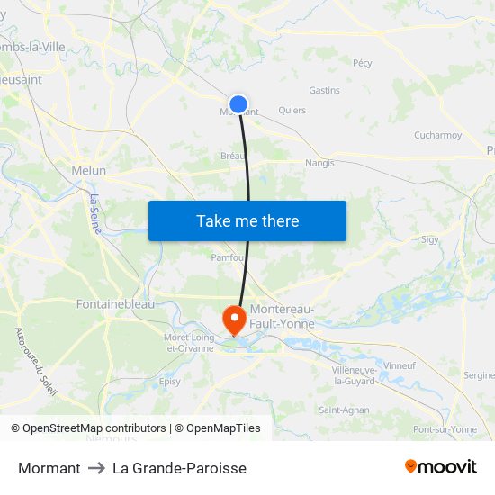 Mormant to La Grande-Paroisse map