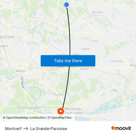 Mortcerf to La Grande-Paroisse map