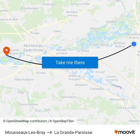 Mousseaux-Les-Bray to La Grande-Paroisse map