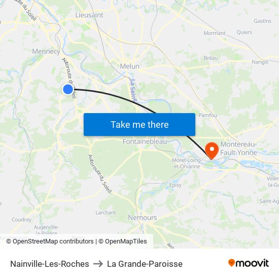 Nainville-Les-Roches to La Grande-Paroisse map