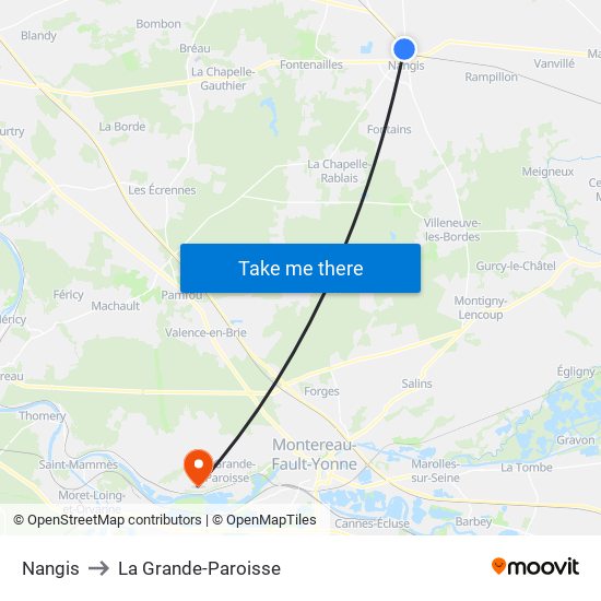 Nangis to La Grande-Paroisse map