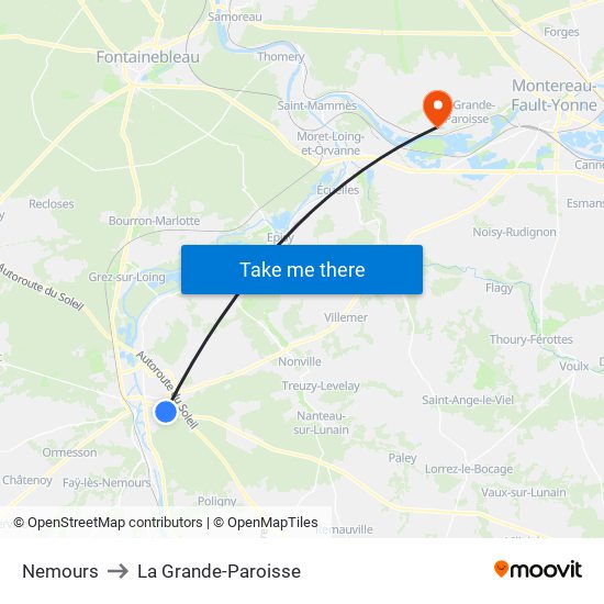 Nemours to La Grande-Paroisse map