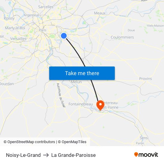 Noisy-Le-Grand to La Grande-Paroisse map