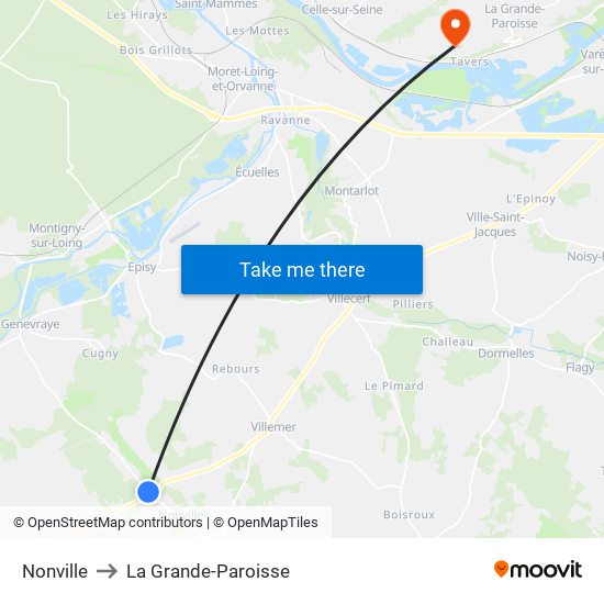 Nonville to La Grande-Paroisse map