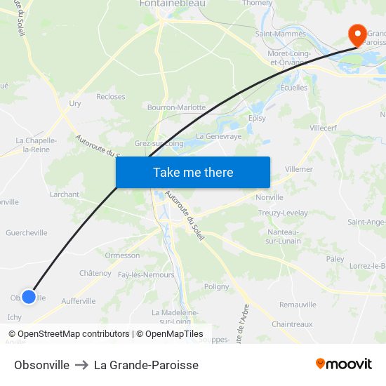 Obsonville to La Grande-Paroisse map