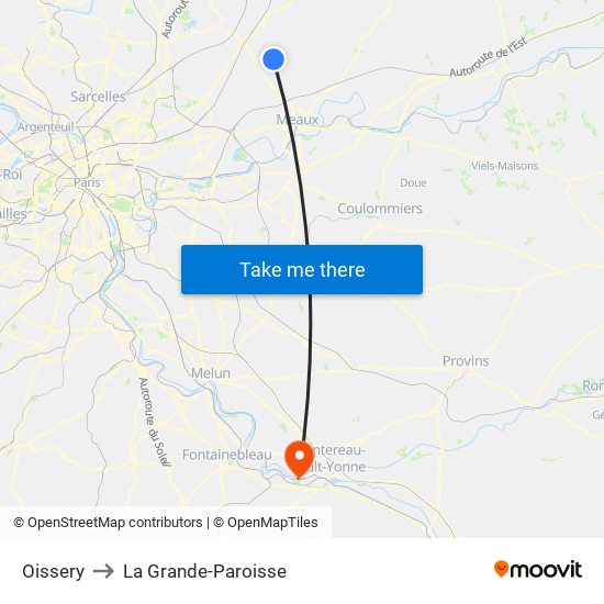 Oissery to La Grande-Paroisse map