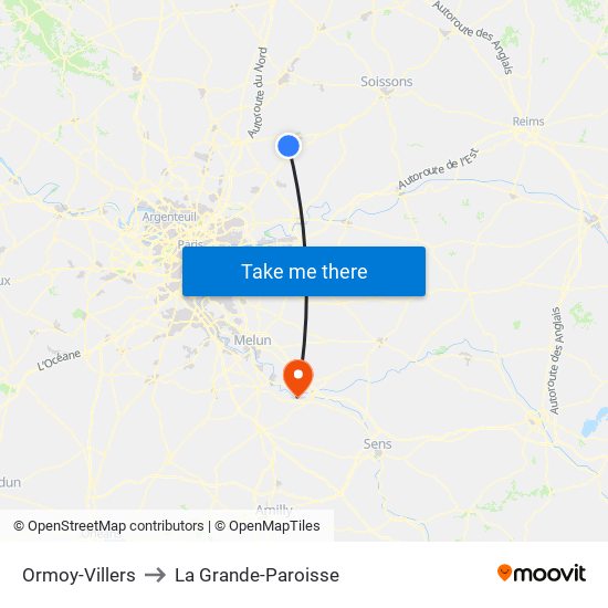 Ormoy-Villers to La Grande-Paroisse map