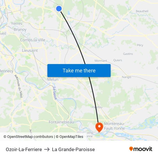 Ozoir-La-Ferriere to La Grande-Paroisse map
