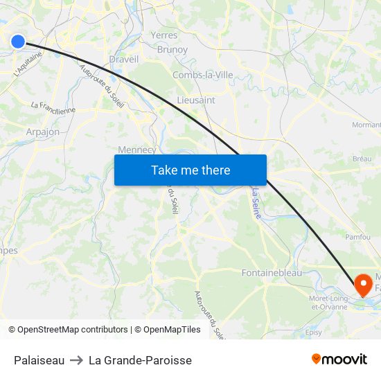 Palaiseau to La Grande-Paroisse map