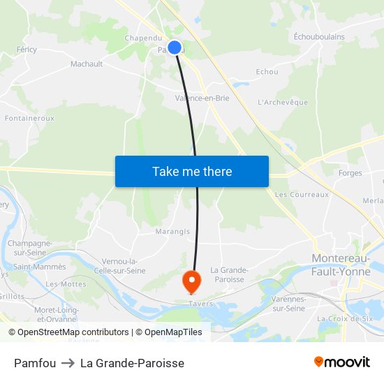 Pamfou to La Grande-Paroisse map