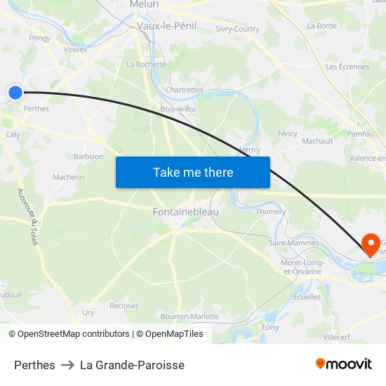 Perthes to La Grande-Paroisse map