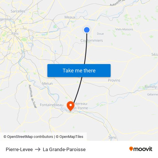 Pierre-Levee to La Grande-Paroisse map