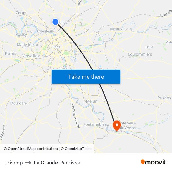 Piscop to La Grande-Paroisse map