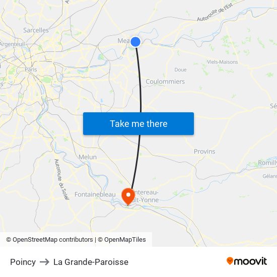 Poincy to La Grande-Paroisse map